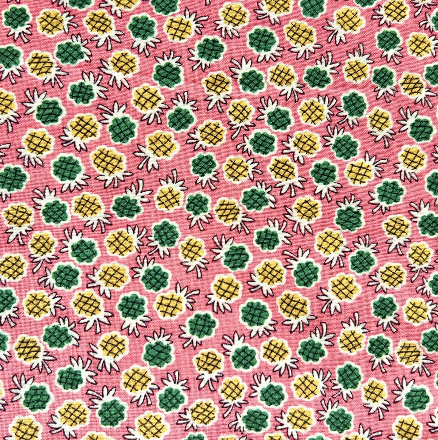 希少生地　USAコットン【サーティーズ（1930年代の復刻版生地）】レトロ柄　パイナップル柄　ピンク系　51×26cm(UTH-261)