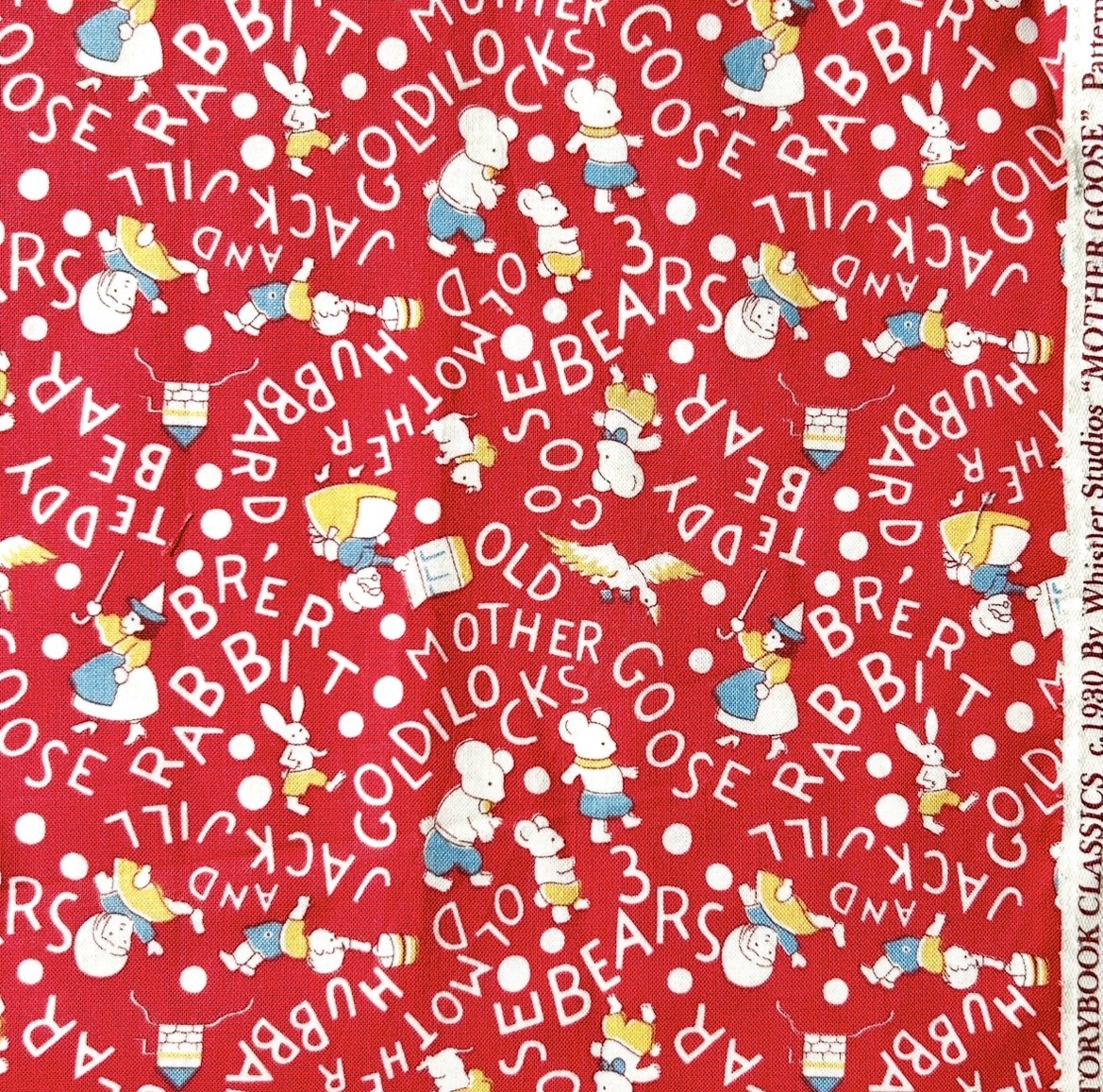 希少生地　USAコットン【サーティーズ（1930年代の復刻版生地）】レトロ柄　動物/人物柄　レッド系　ピンク系　(UTH-270)