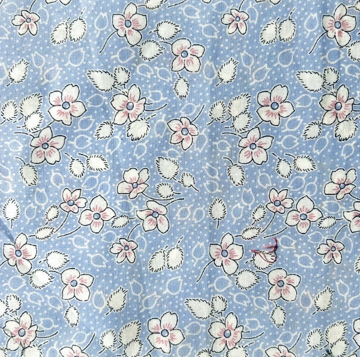 希少生地　USAコットン【サーティーズ（1930年代の復刻版生地）】レトロ柄　花柄　ブルー系　(UTH-271)