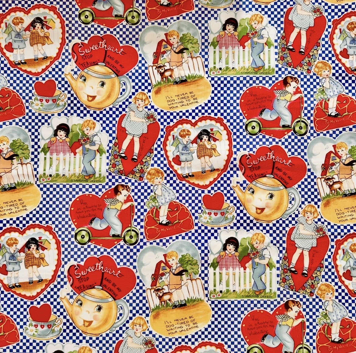 《入手困難》《希少生地》USAコットン  UKS-228【アメリカ輸入  ヴィンテージ生地】 - With love Vintage -  バレンタインカード  シャロン・イェンター作  50×110cm1枚のみ 限定販売