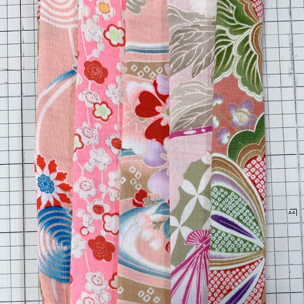 【和柄もめんちりめん５枚セット】JCC-112　ピンク系　和柄 つまみ細工やパッチワークなどに