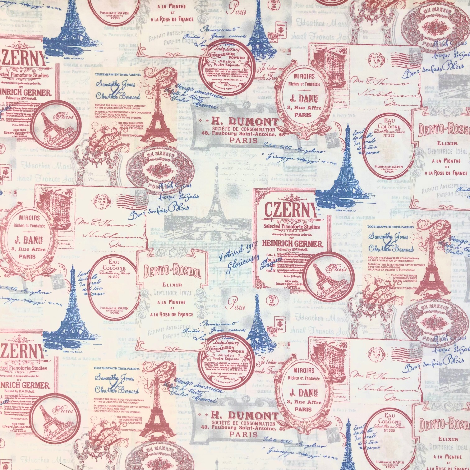 【英字プリント】50x110m (JEG-013) エッフェル塔 レッド・ブルー系