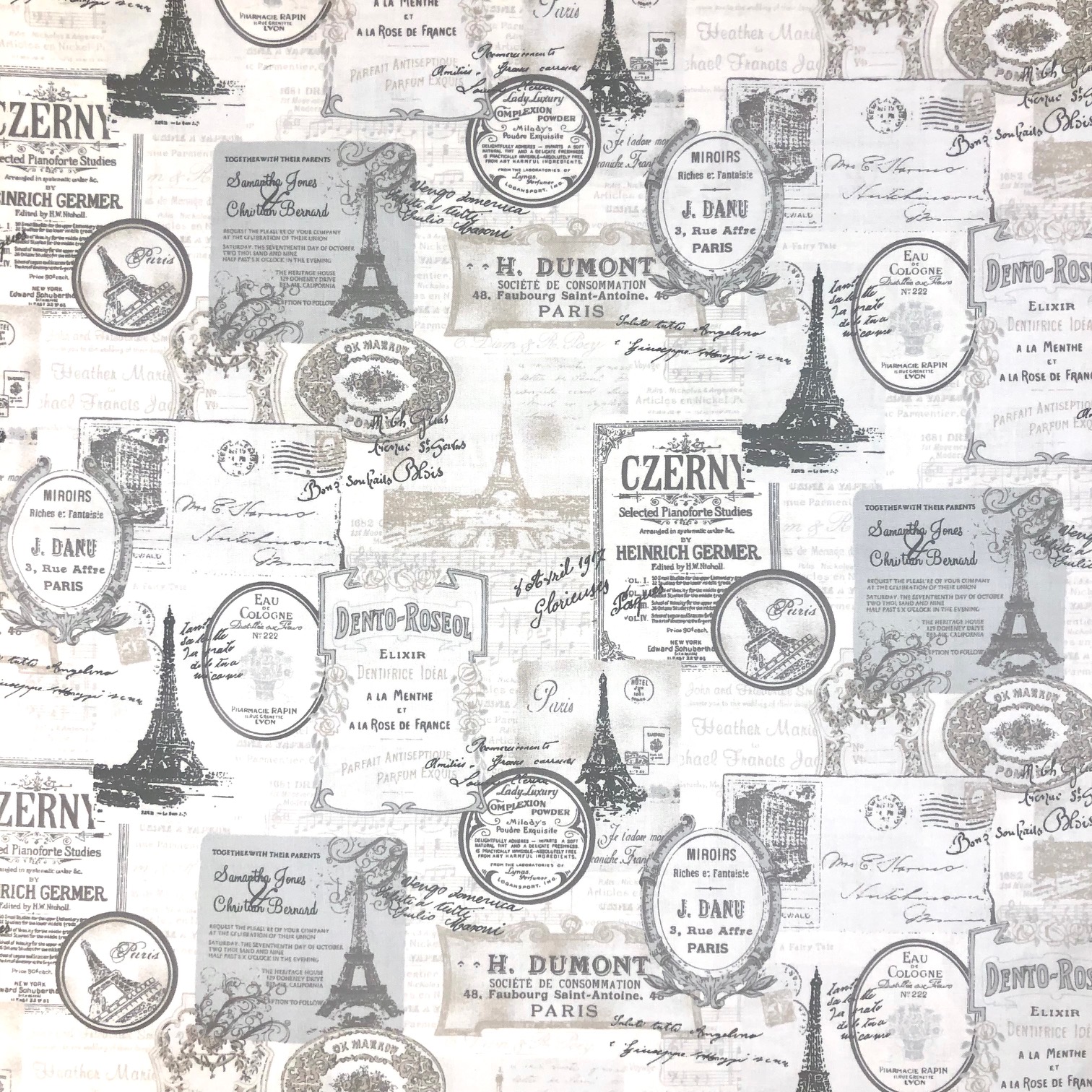 【英字プリント】50x110m (JEG-014) エッフェル塔 モノトーン系