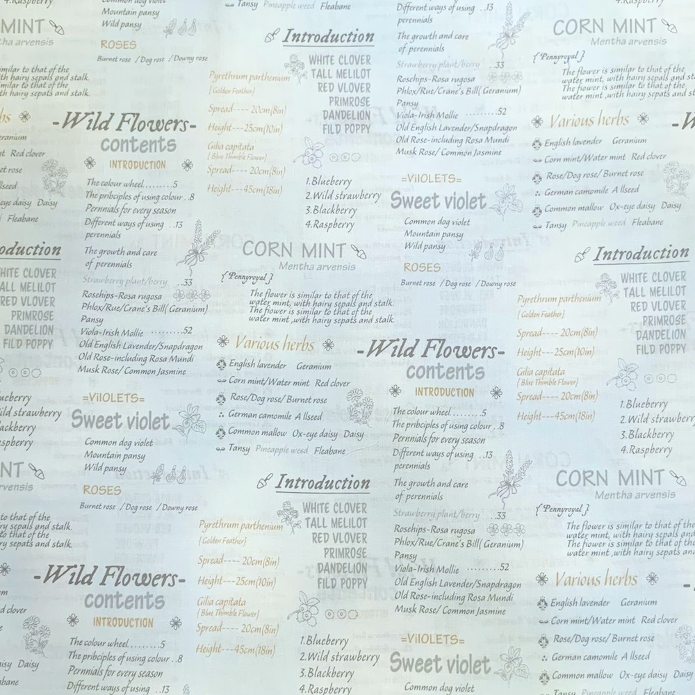 【国産生地】英字・草花柄 ブルー系　JEG-015