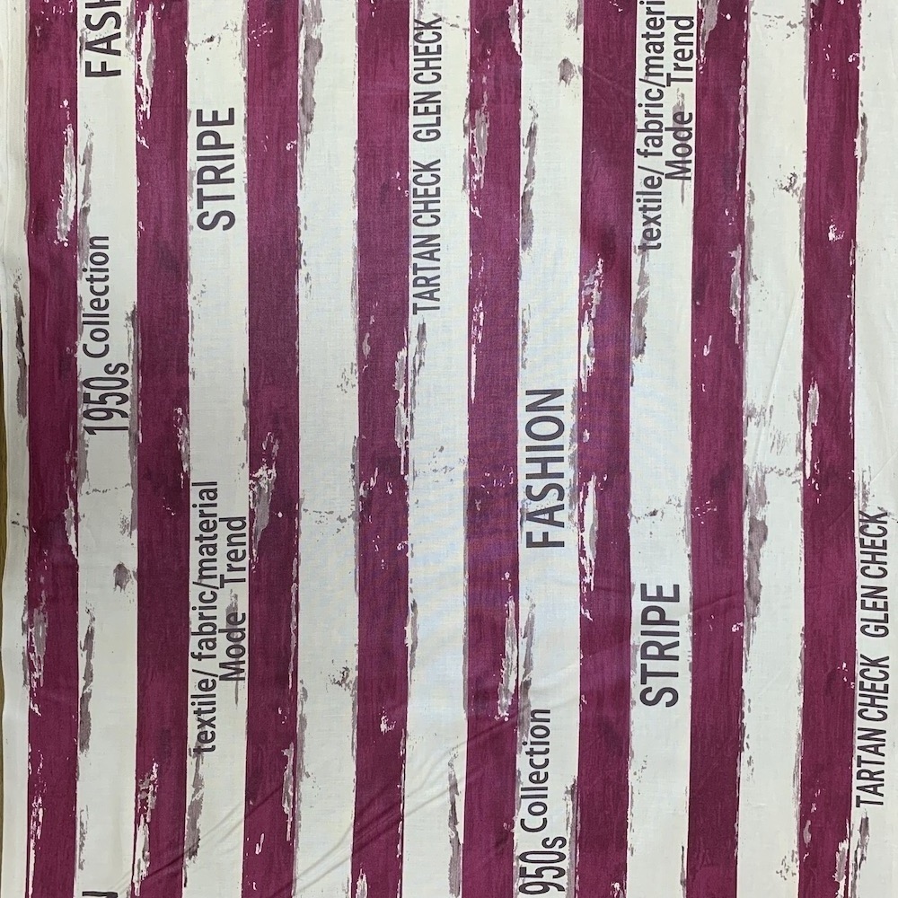 【小関鈴子先生デザインプリント】(JKS-380) レッド・ベージュ　ストライプ・英字柄