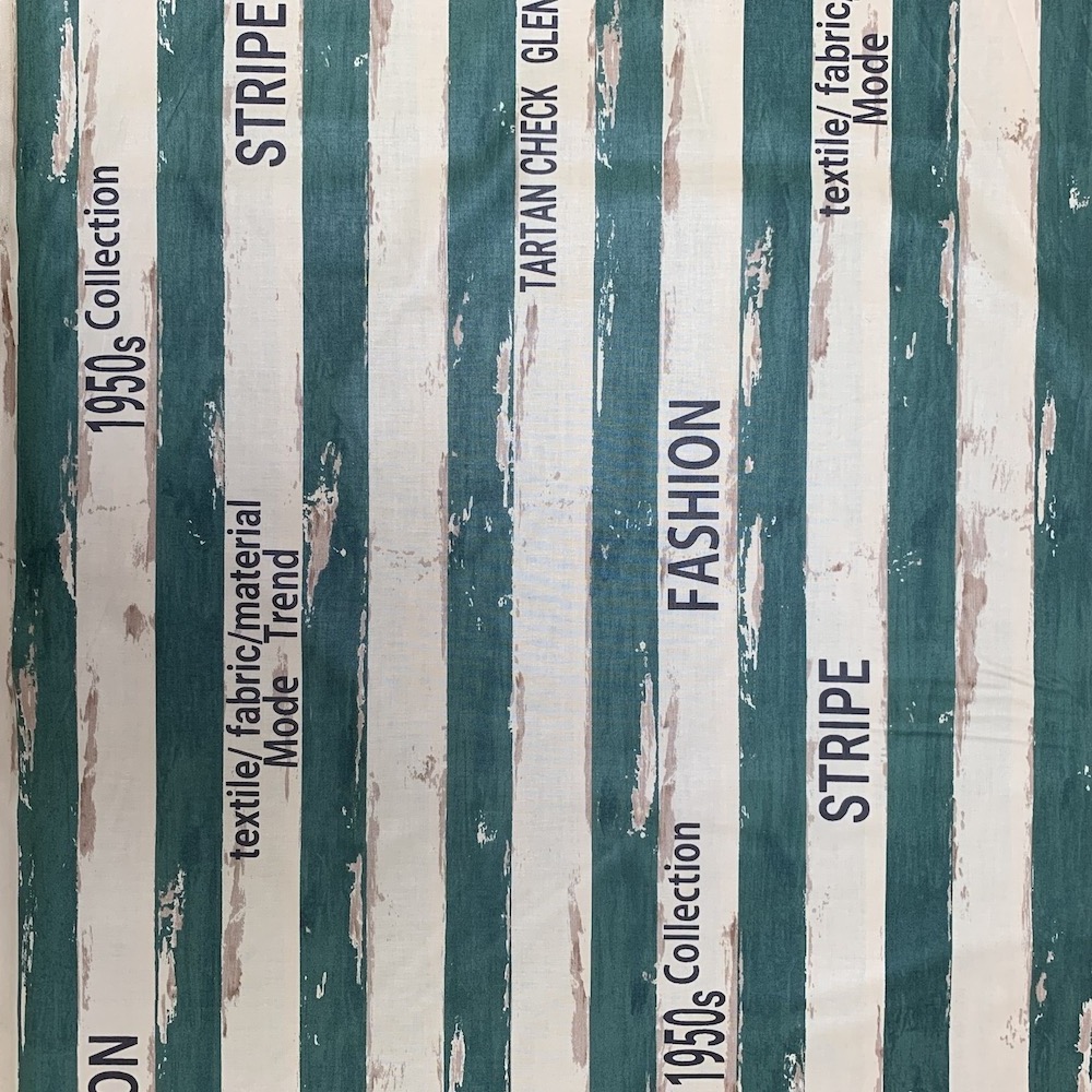 【小関鈴子先生デザインプリント】(JKS-381)グリーン・ベージュ　ストライプ・英字柄