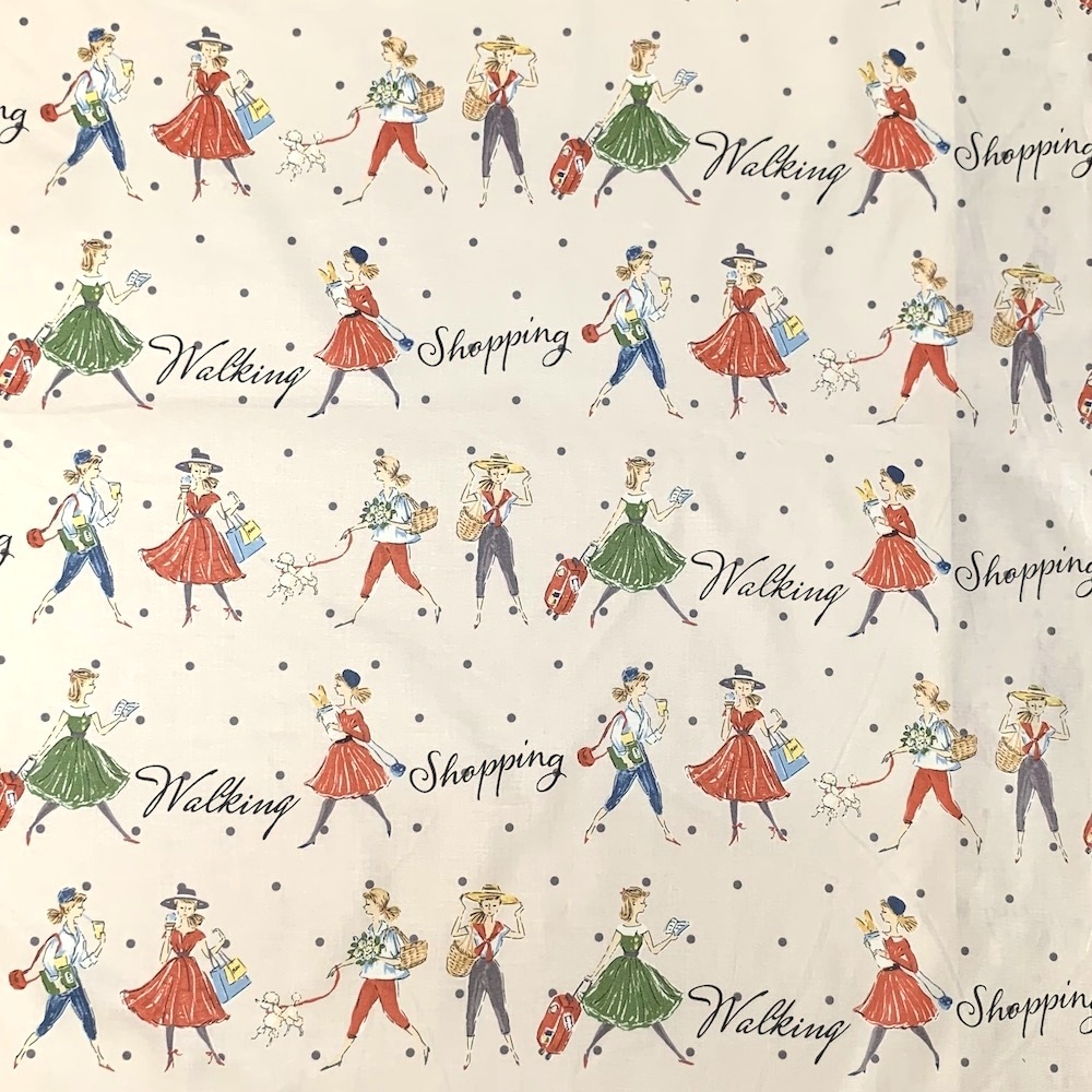 ★在庫わずか【小関鈴子先生デザインプリント】(JKS-386) 生成り レトロガール 女の子・ドット柄