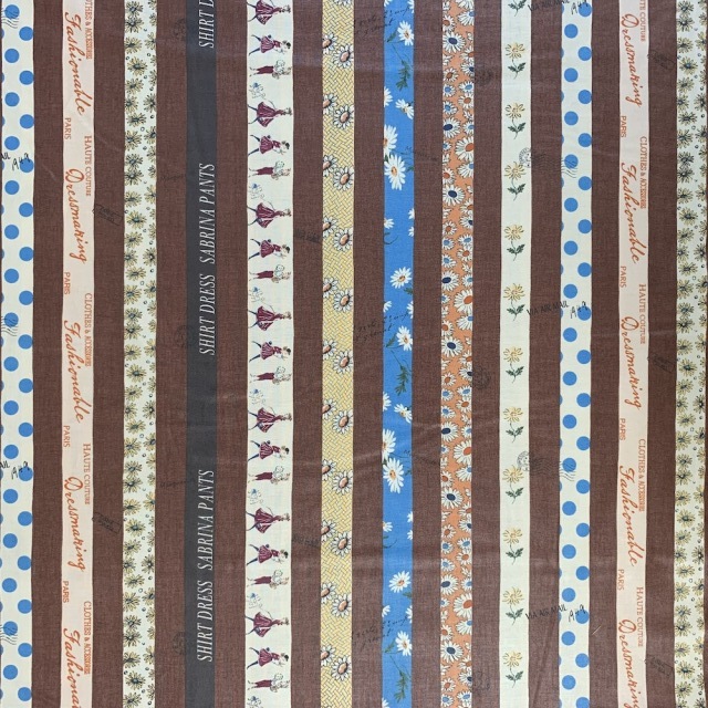 【小関鈴子先生デザインプリント】(JKS-400) ブラウン 花・ストライプ柄　ミニサイズカット