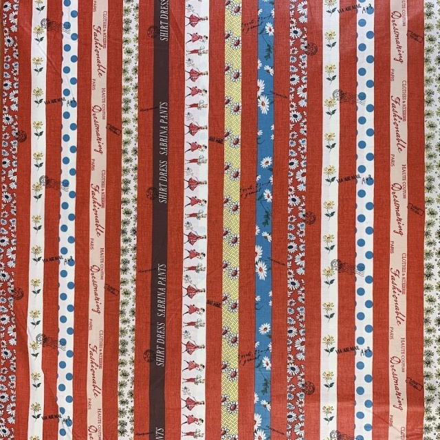 【小関鈴子先生デザインプリント】(JKS-403) レッド 花・ストライプ柄　ミニサイズカット