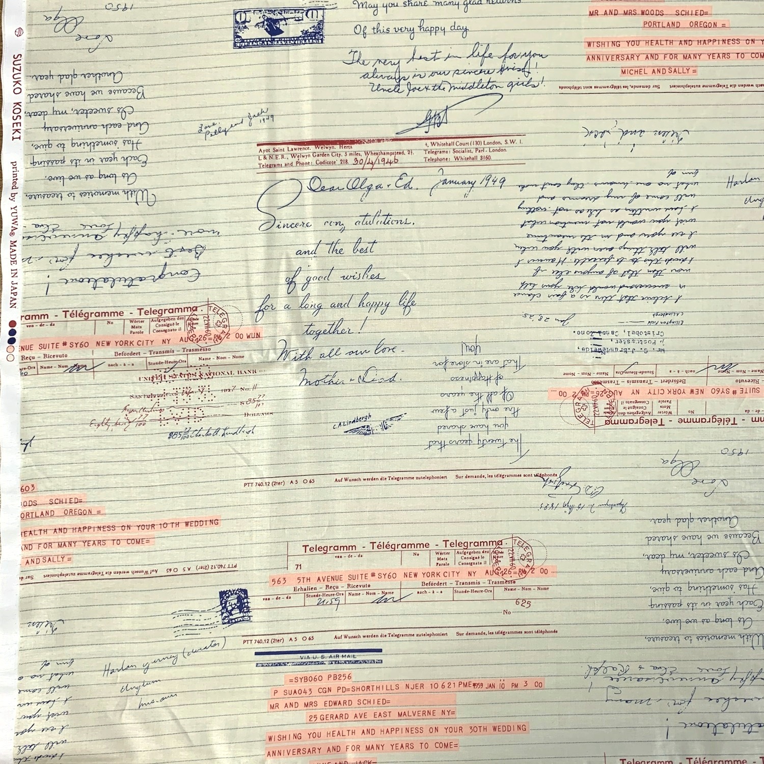 【小関鈴子先生デザインプリント】英字柄  ボーダー  6色展開  ライトベージュ×ピンク (JKS-437）