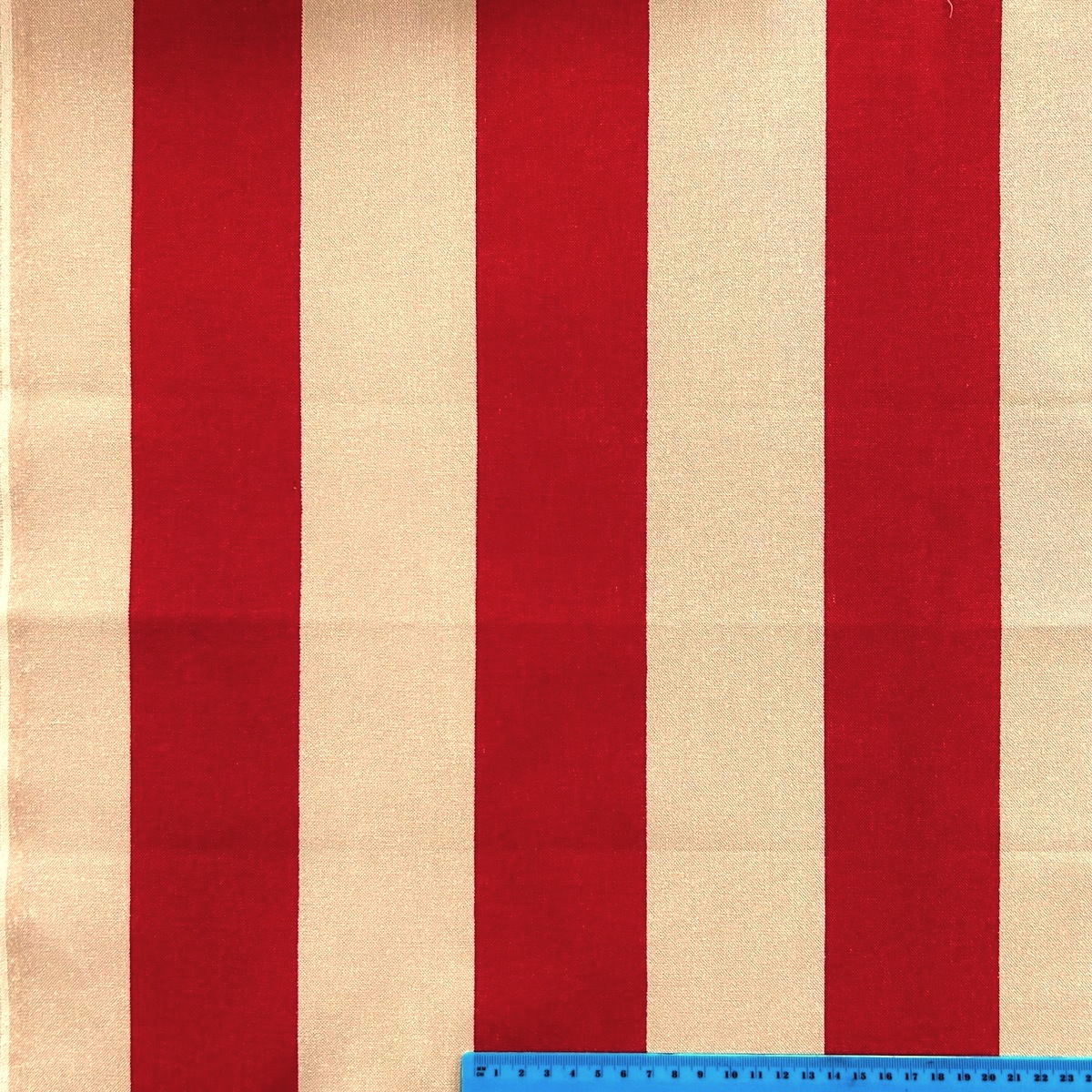 残りわずか【小関鈴子先生デザインプリント 】11号帆布　極太ストライプ6.7cm  レッド×ライトブラウン (JKS-478)