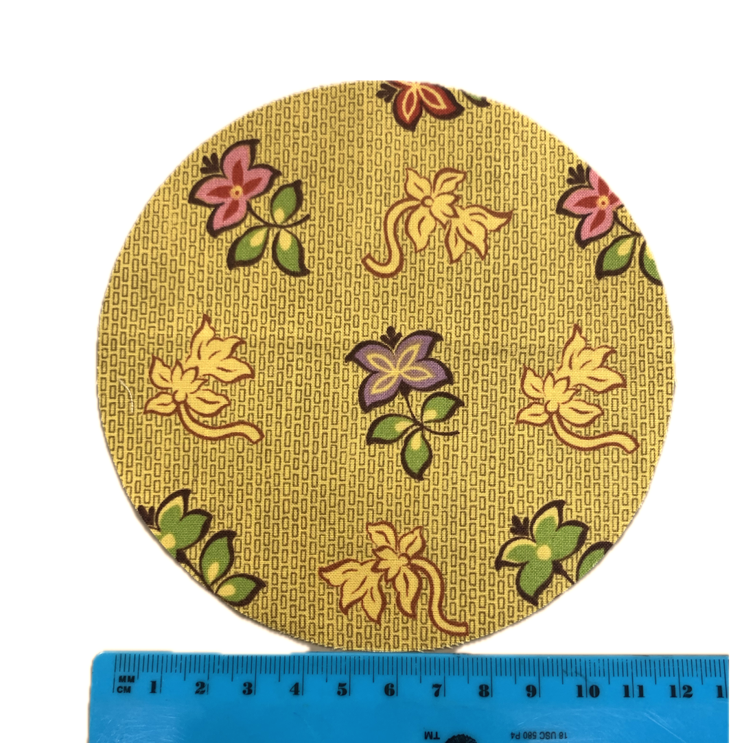【野原チャック先生デザイン生地】丸形カット済み生地  5インチ/4インチ/3インチ  サークルカット布  イエロー系  花柄  セット布  パッチワークに  各色3サイズ展開 (JNC-05-4A)