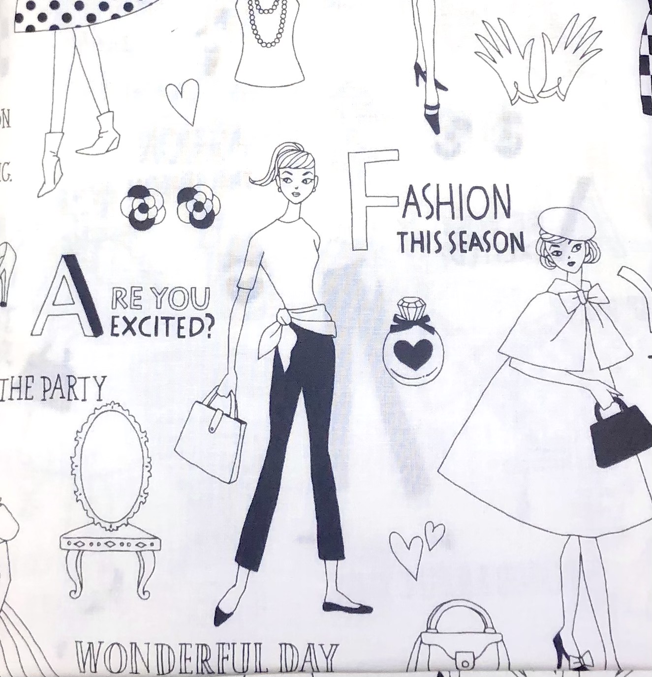 【国産生地】ミヤコカワグチ Miyako Kawaguchi レトロガール 英字  ホワイト系(JOM-006)