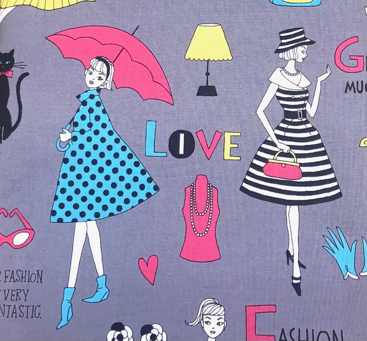 【国産生地】ミヤコカワグチ Miyako Kawaguchi レトロガール 英字 グレー系(JOM-007)