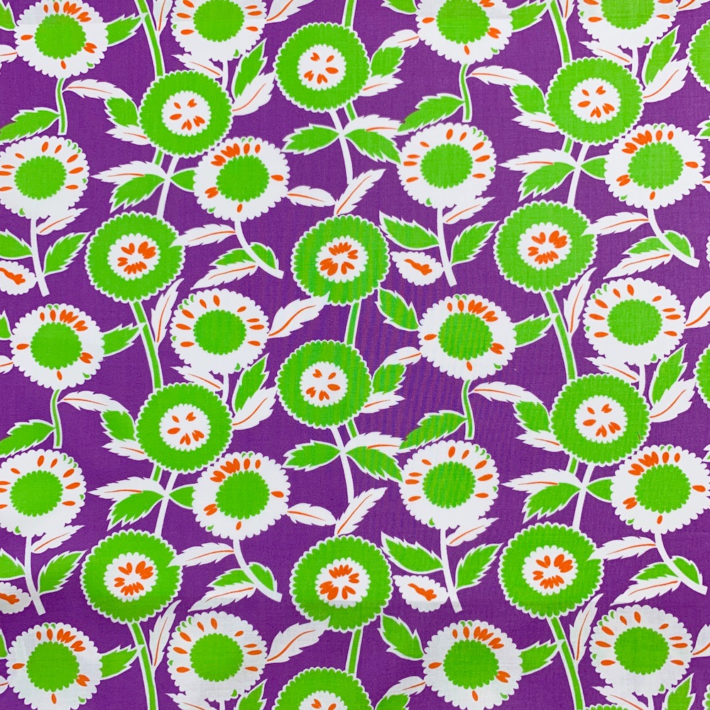 国産デザインプリント Jot 186 パープル グリーン系 ひまわり 花柄生地