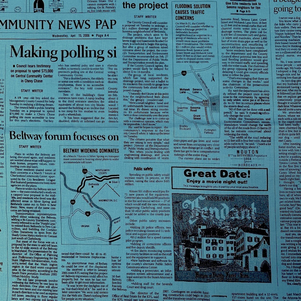 【国産プリント生地】　JOT-188　ブルー系　 英字新聞柄