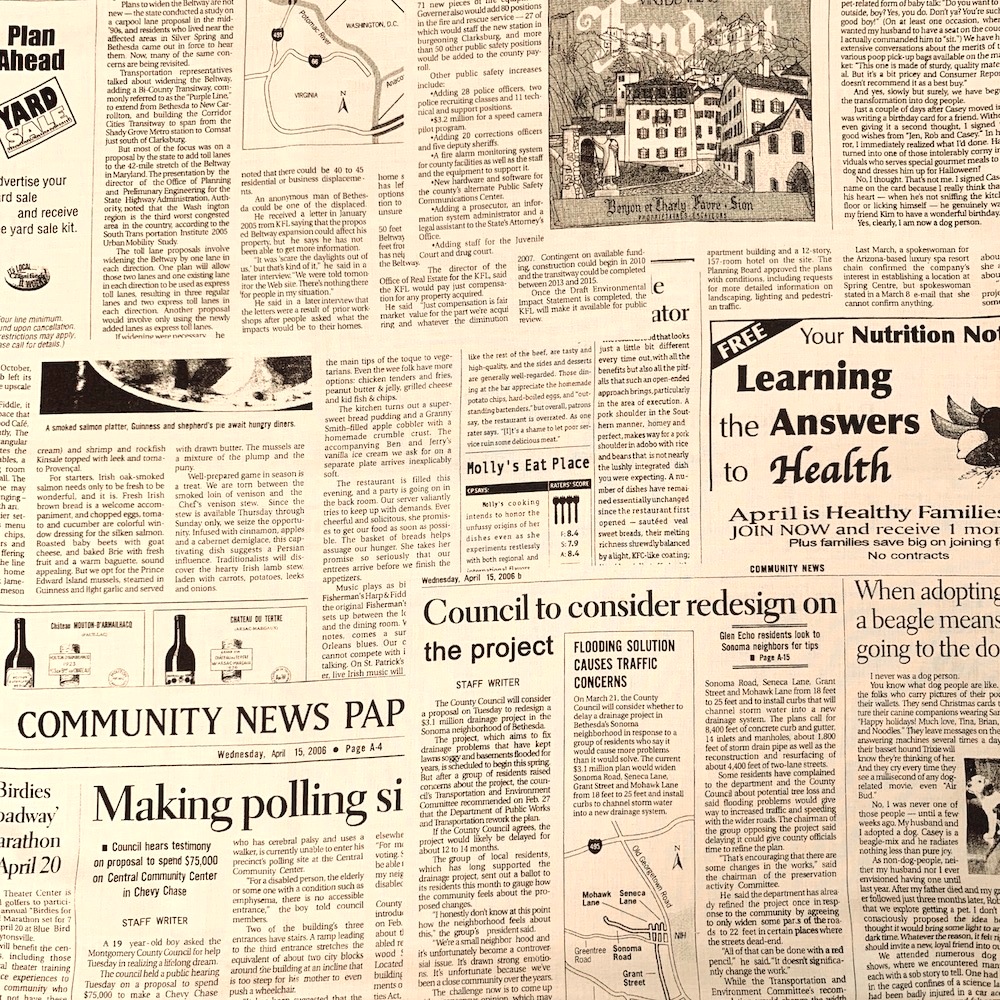 国産デザインプリント Jot 1 ホワイト系 英字新聞柄生地