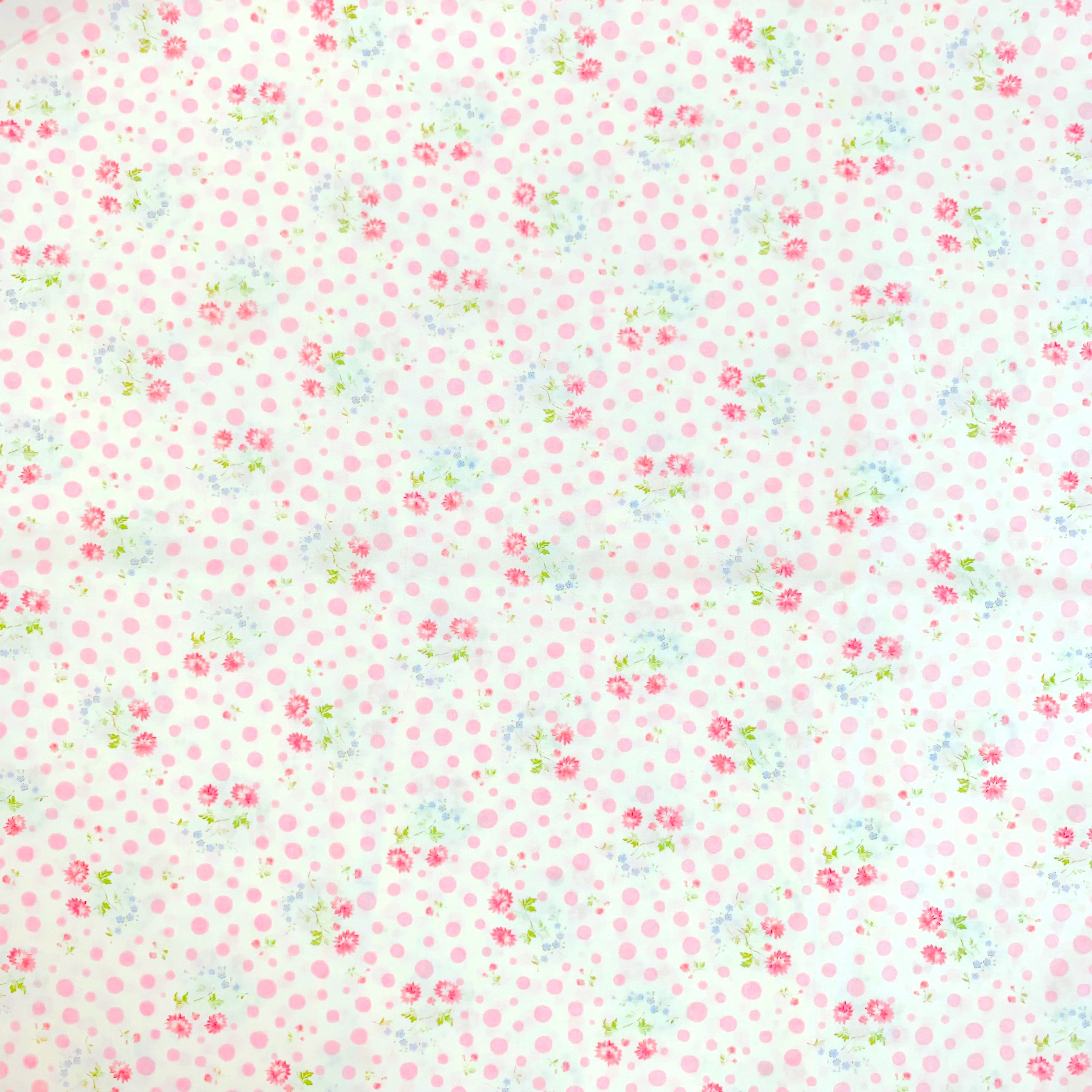 【国産生地】JOT-193　ピンク系　 花・ドット柄　50×110cmきざみ
