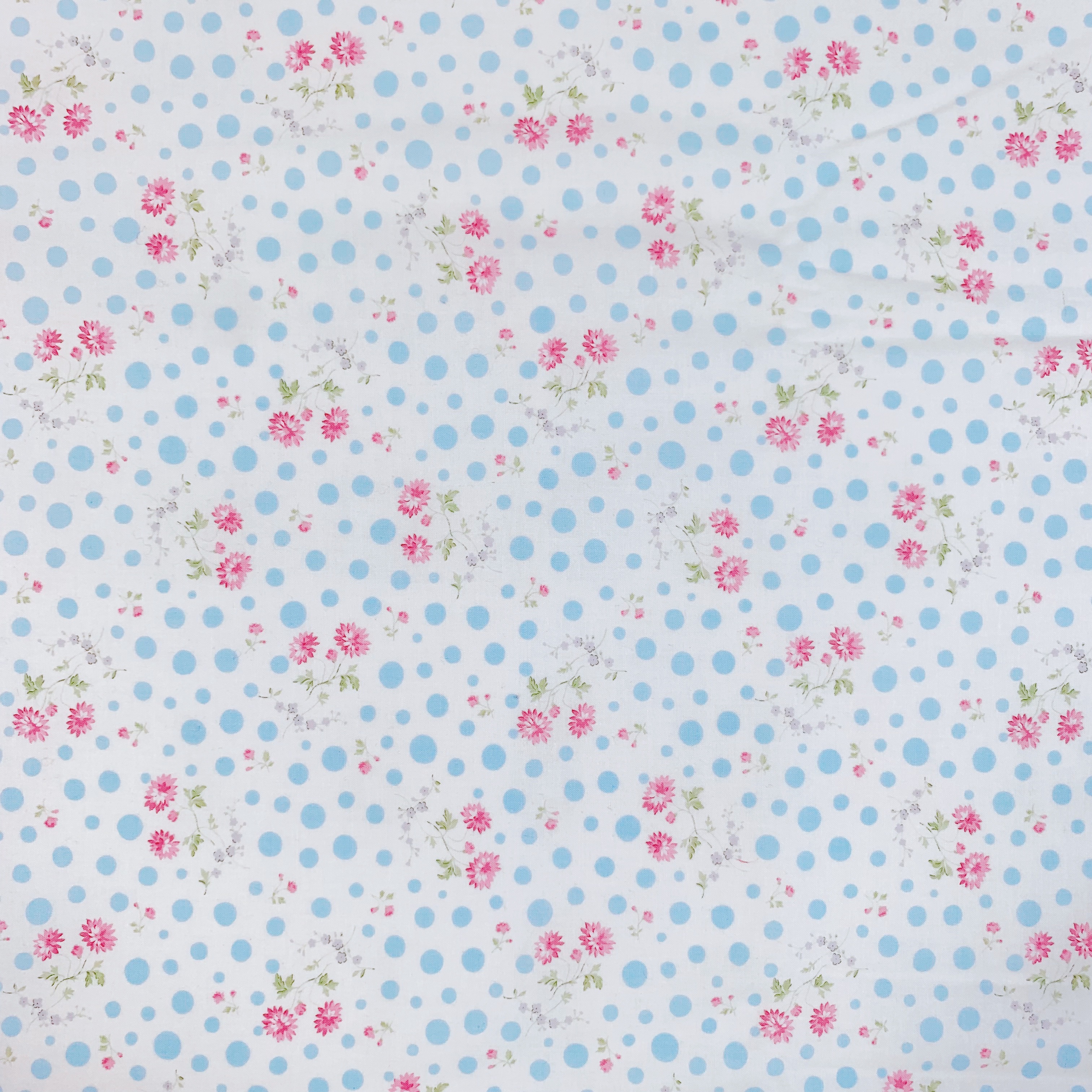 【国産生地】JOT-194　ブルー系　 花・ドット柄　50×110cmきざみ