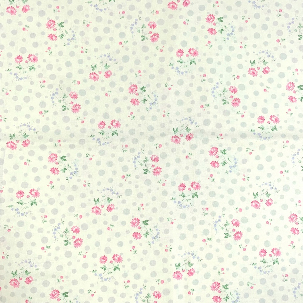 【国産生地】JOT-195　グレー系　 花・ドット柄　50×110cmきざみ