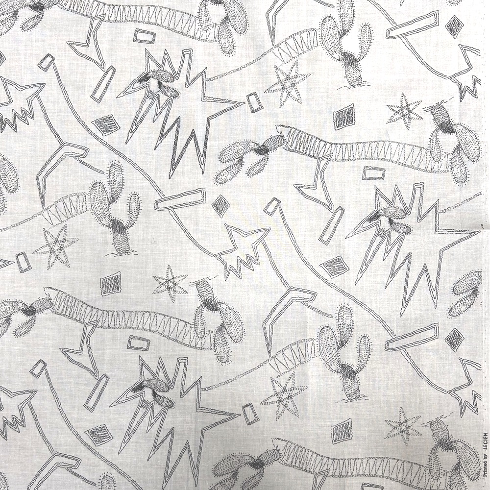 ヴィンテージ希少品  国産生地  サボテン柄  コットンガーデン オリジナルデザインコットン  7色展開【ホワイト×モノトーン系】JOT-247