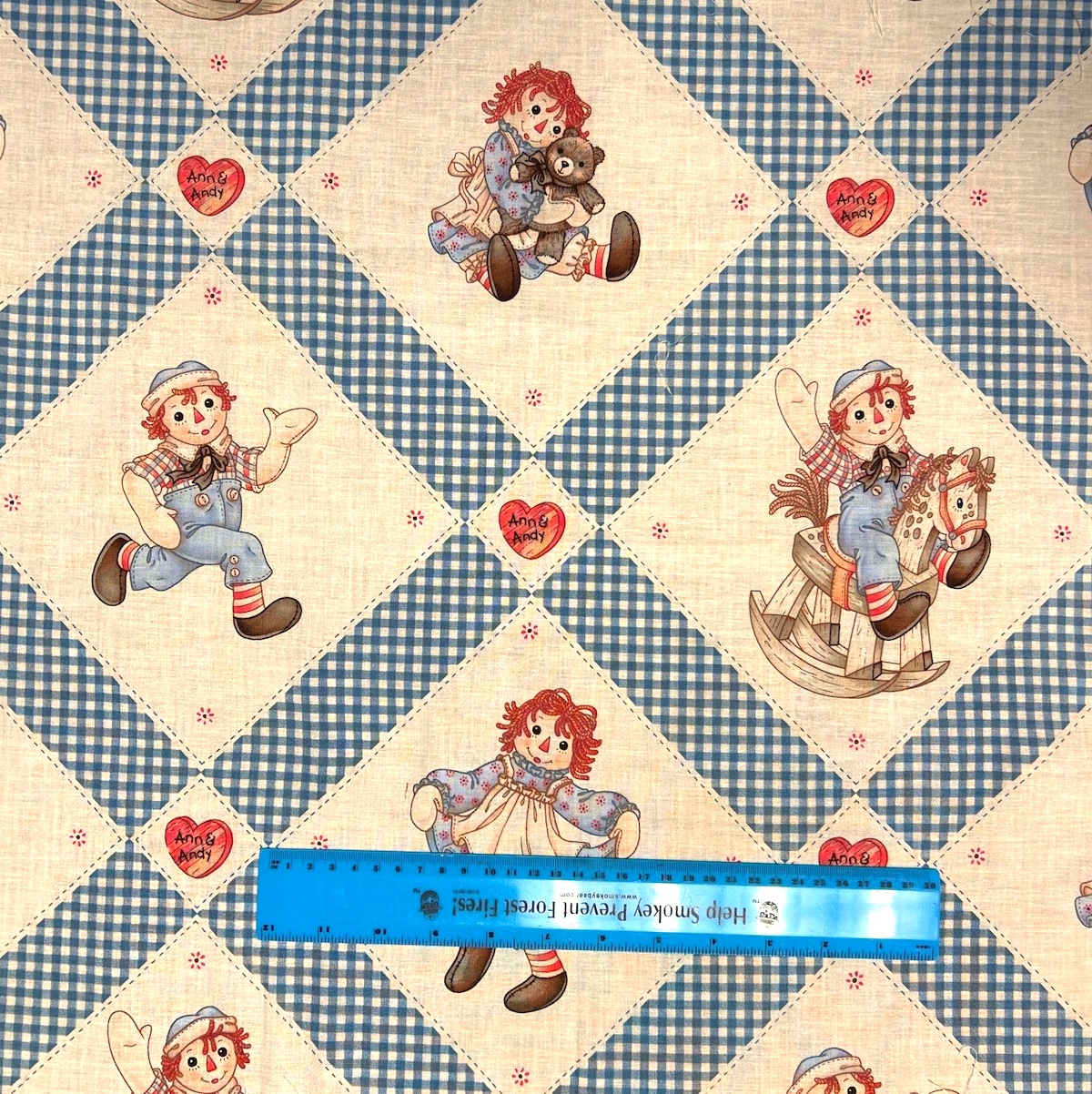 【国産】ラガディアン&アンディ生地 アメリカンカントリー生地 ハート柄  チェック柄　Raggedy Ann & Andy 50x55cm (JRA-001) 4色展開