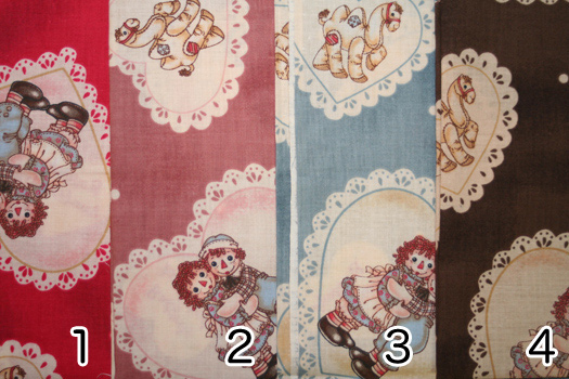 【国産】ラガディアン&アンディ生地  アメリカンカントリーな布 レース ハート ドット柄  Raggedy Ann & Andy  (JRA-002) カラーバリエーション