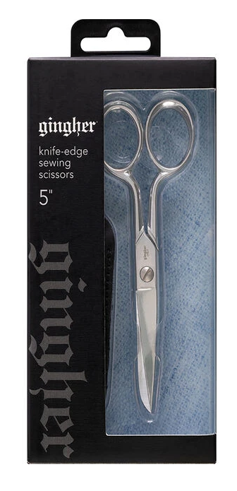 イタリア製【GINGHER/ギンガー 5" Knife-edge Sewing Scissors】プロも愛用する最高級品 手芸用ハサミ 裁縫 クラフト 布切り 糸切り 汎用性の高い中型ハサミ 5インチ ナイフエッジソーイング [本革シザーケース付き] (NOT-016)  【パッケージ無し】