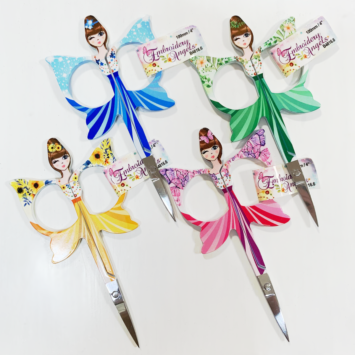 エンジェルフェアリー 手芸用ハサミ  小型はさみ 4インチ/100mm  キルトや刺繍、クラフト用に   Embroidery Angels  Craft  Scissors  輸入品 NOT-238  4色展開　
