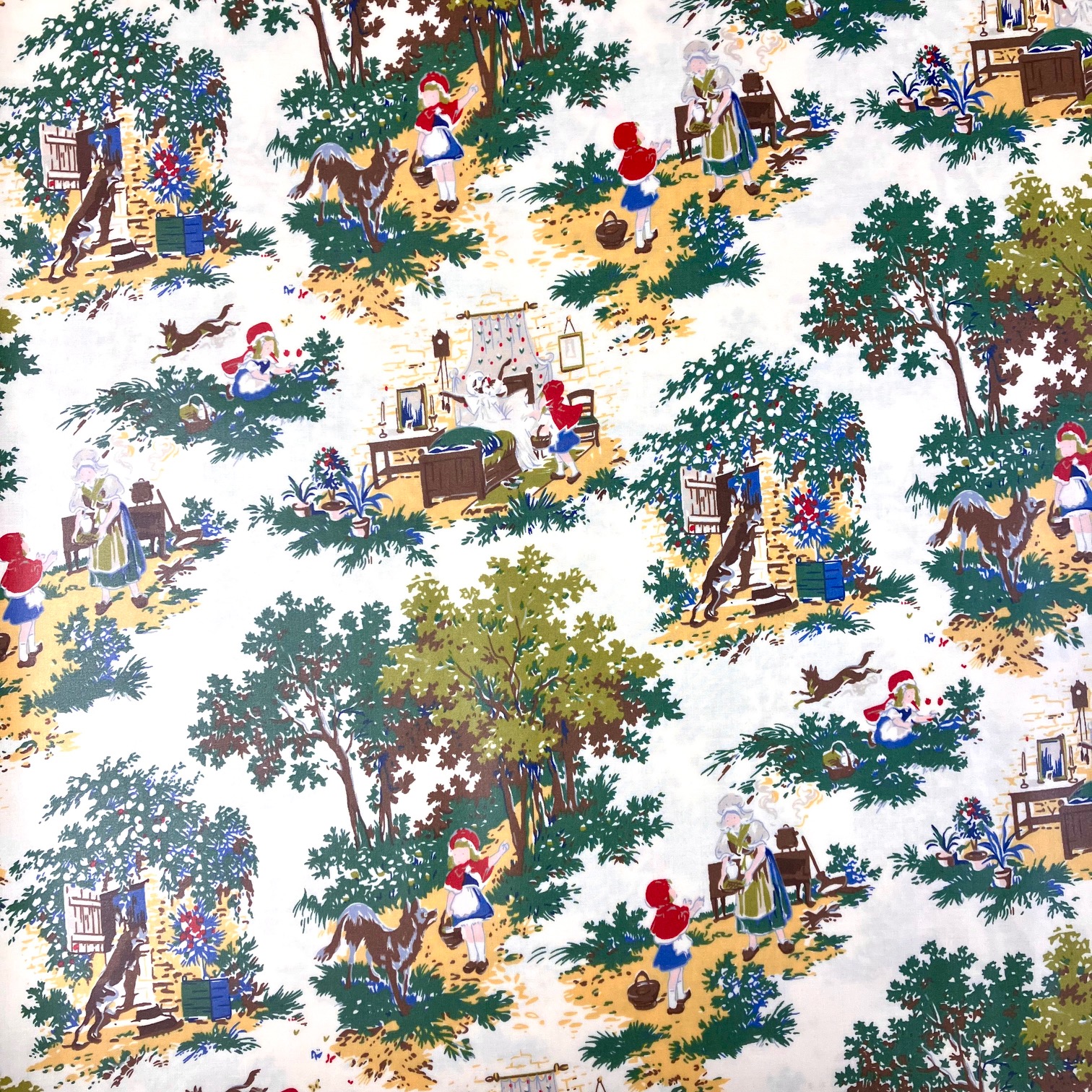 国産生地のラミネート加工（つや無）風景柄 生成りベース 50x110cm -(RAMI-003)