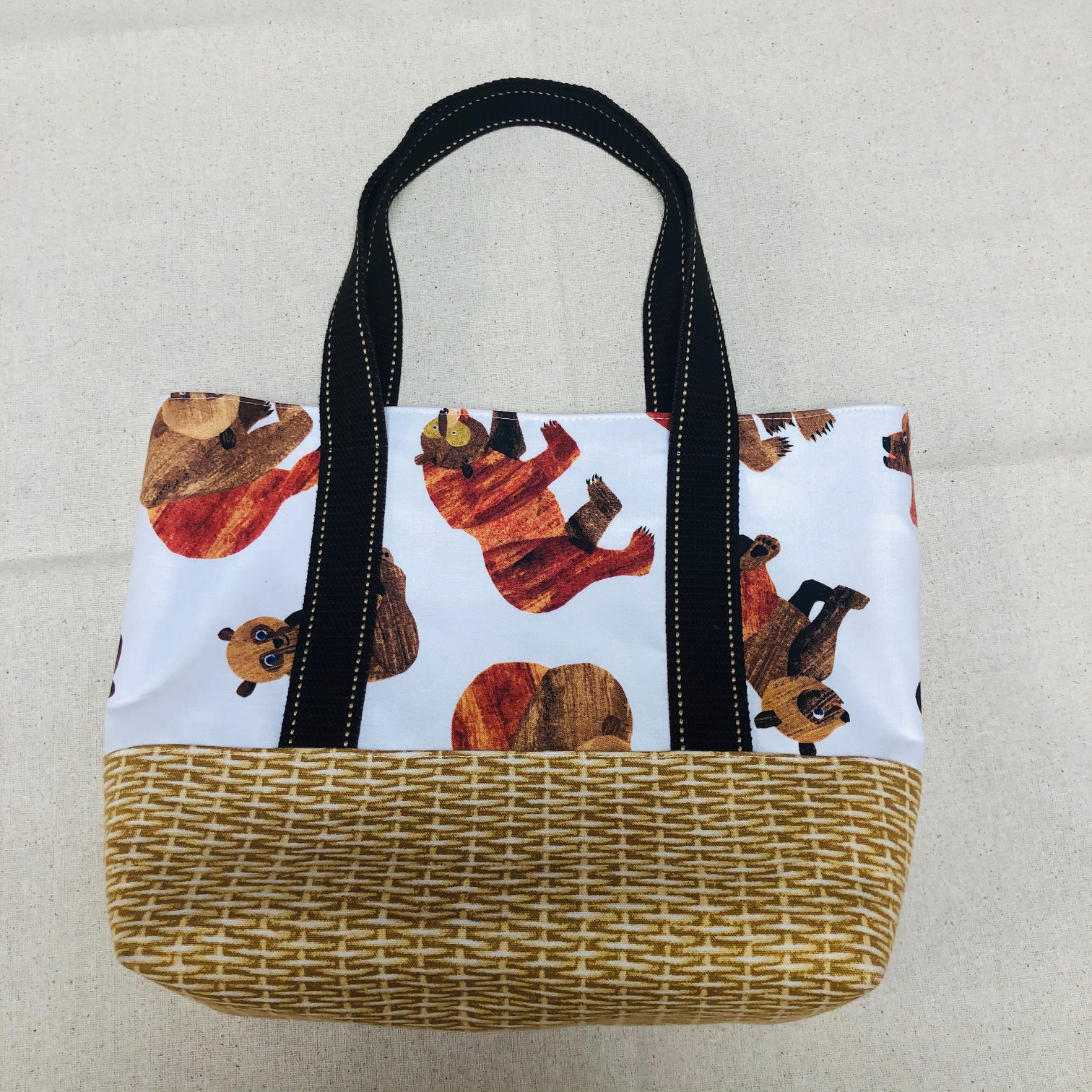 かご柄くまさん バッグのレシピ付き 布セット S 012 コットンガーデン かご柄くまさん バッグのレシピ付き 布セット S 012 コットンガーデン