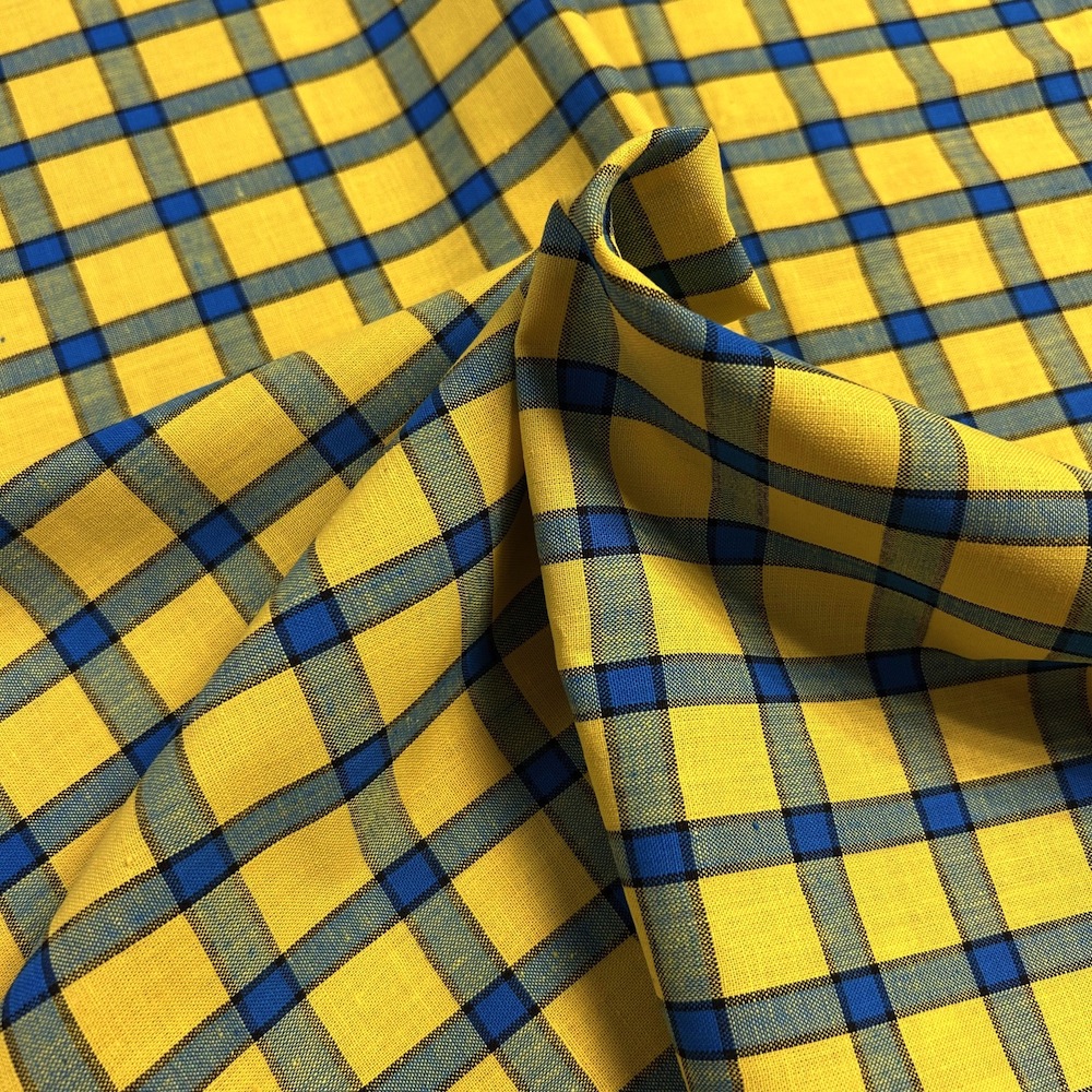 USAコットン【チェックプリント】イエロー×ブルー チェック柄 (UCK-081)