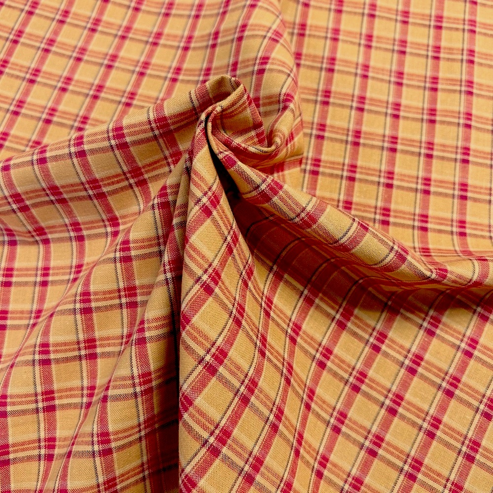 USAコットン【チェックプリント】キャメル×レッド チェック柄 (UCK-082)