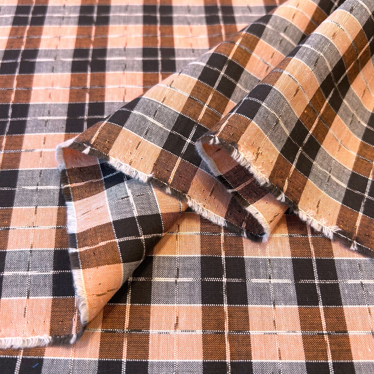 国産【チェックプリント】ライトオレンジ×ブラック  チェック柄 (JCK-008)