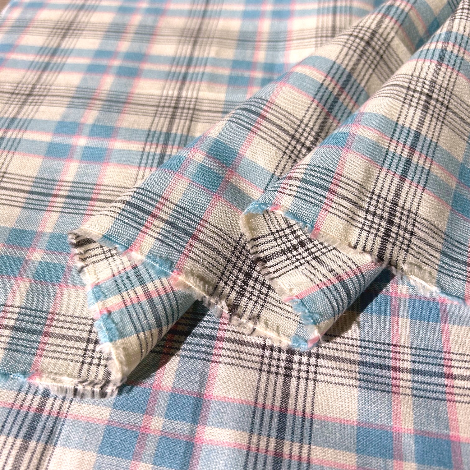 国産【チェックプリント】くすみブルー×ピンク  チェック柄 (JCK-009)