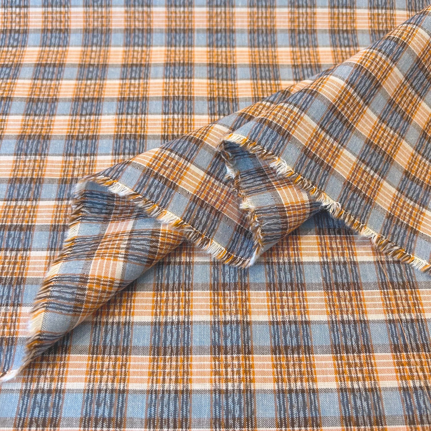 国産【チェックプリント】オレンジ×グレー  チェック柄 (JCK-011)