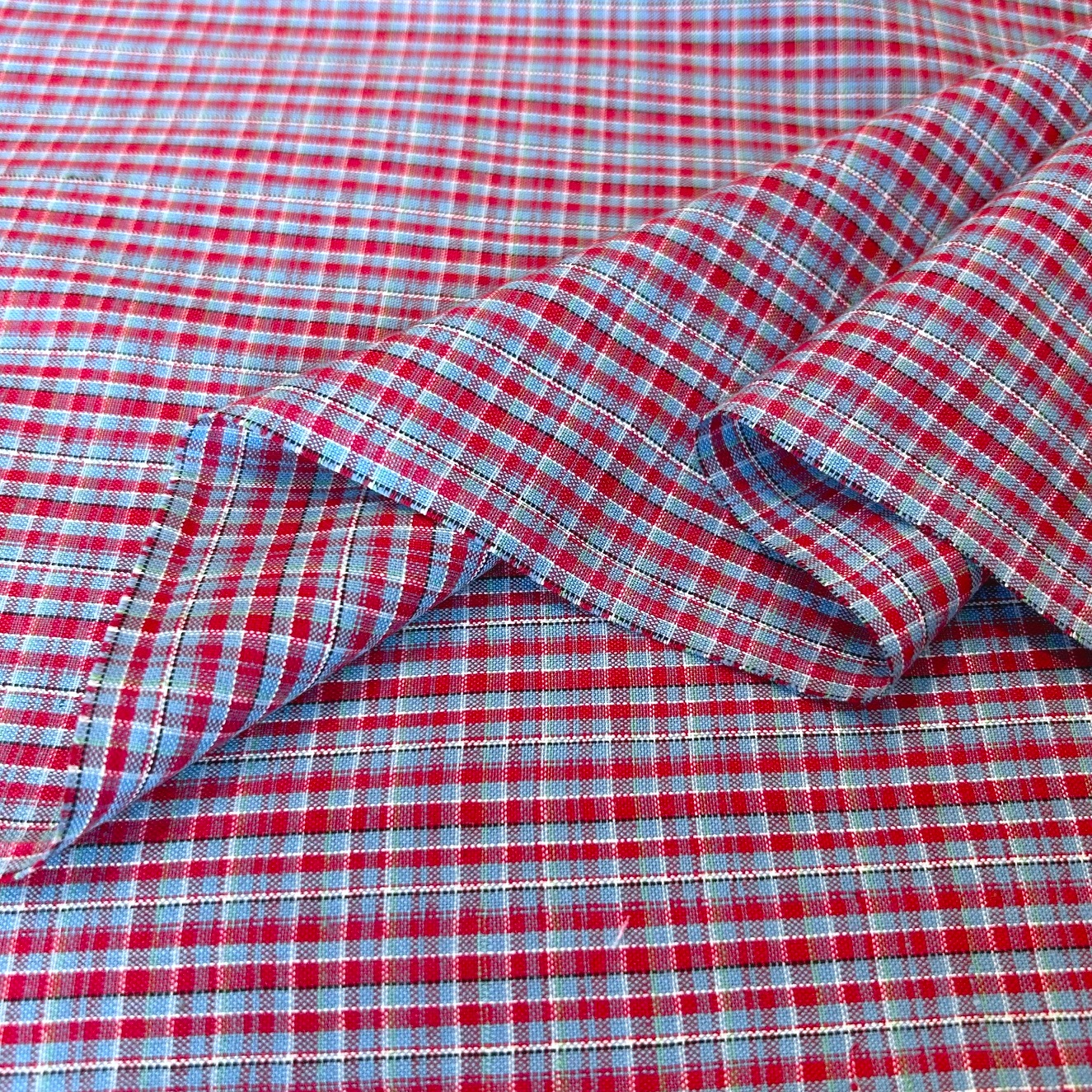 国産【チェックプリント】レッド×ブルー  チェック柄 (JCK-017)