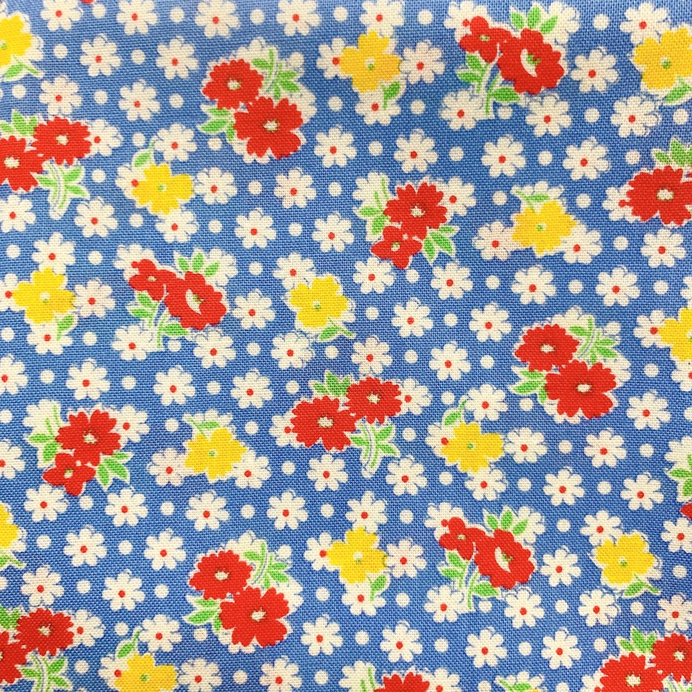 【サーティーズ（1930年代の復刻版生地）】ブルー系花柄　UTH-211 50×55cmサイズのみ