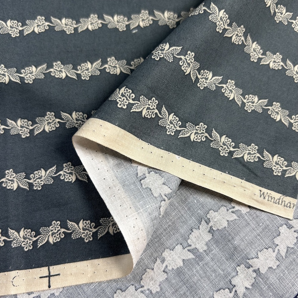 【USAコットン  キャリコ】草花柄  ストライプ  (UCRB-001)