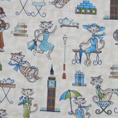【猫柄プリント】「London Cats」50x55cm (UCT-028) カラーバリエーション