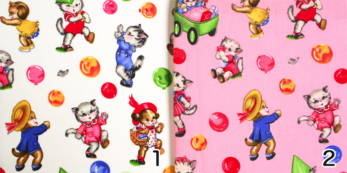 USAコットン【猫柄プリント】レトロ柄  風船  ドット柄　 アメリカ輸入生地   2色展開　(UCT-225)