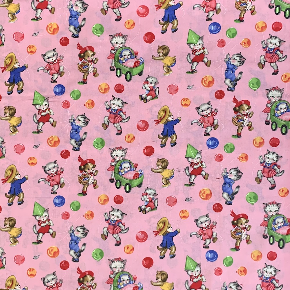 【猫柄プリント】風船　ドット柄　ピンク系　(UCT-224)