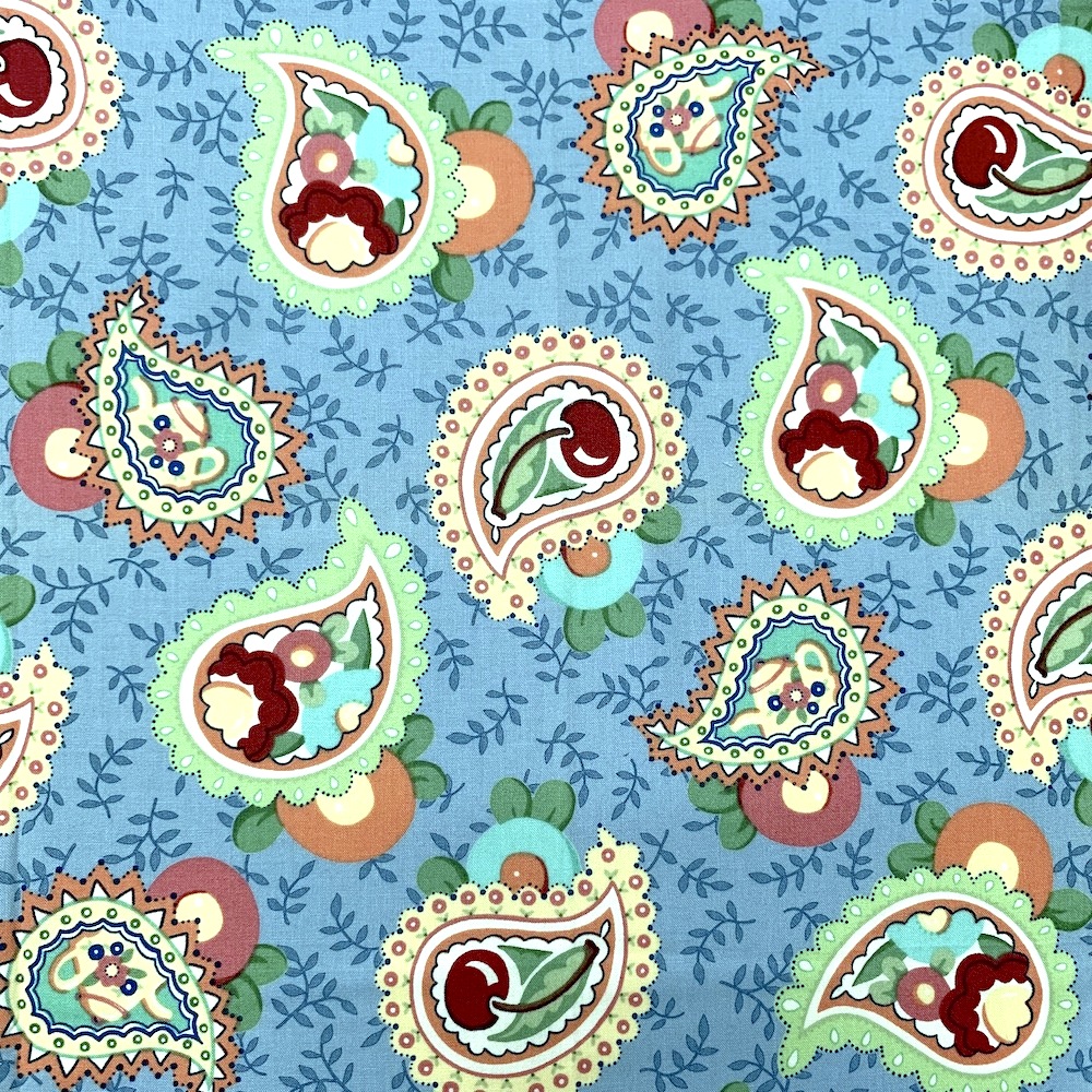 【USAコットン】50x55cm (UME-028)ペイズリー柄　ブルー系　