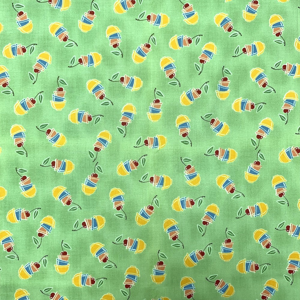 【USAコットン】50x55cm (UME-030)　グリーン系　さくらんぼ柄