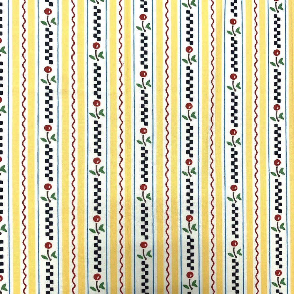【USAコットン】50x55cm (UME-032)　イエロー系　さくらんぼストライプ柄