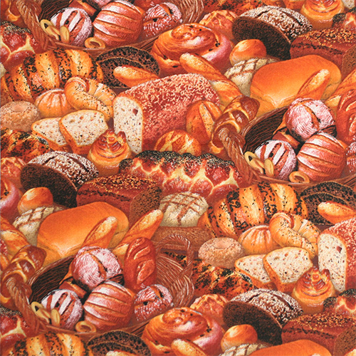 USAコットン【Foods & Kitchen柄】リアルプリント　パン柄 (UFK-175H)