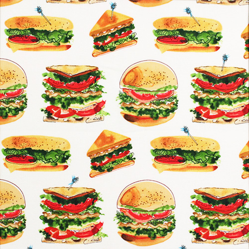 【Foods & Kitchen柄】ハンバーガー柄 50x55cm (UFK-201) カラーバリエ(ホワイト/ブラック)