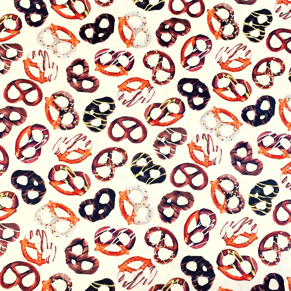 【Foods & Kitchen柄】リアルプリント チョコプレッツェル スイーツ柄 ホワイト系 UFK-235