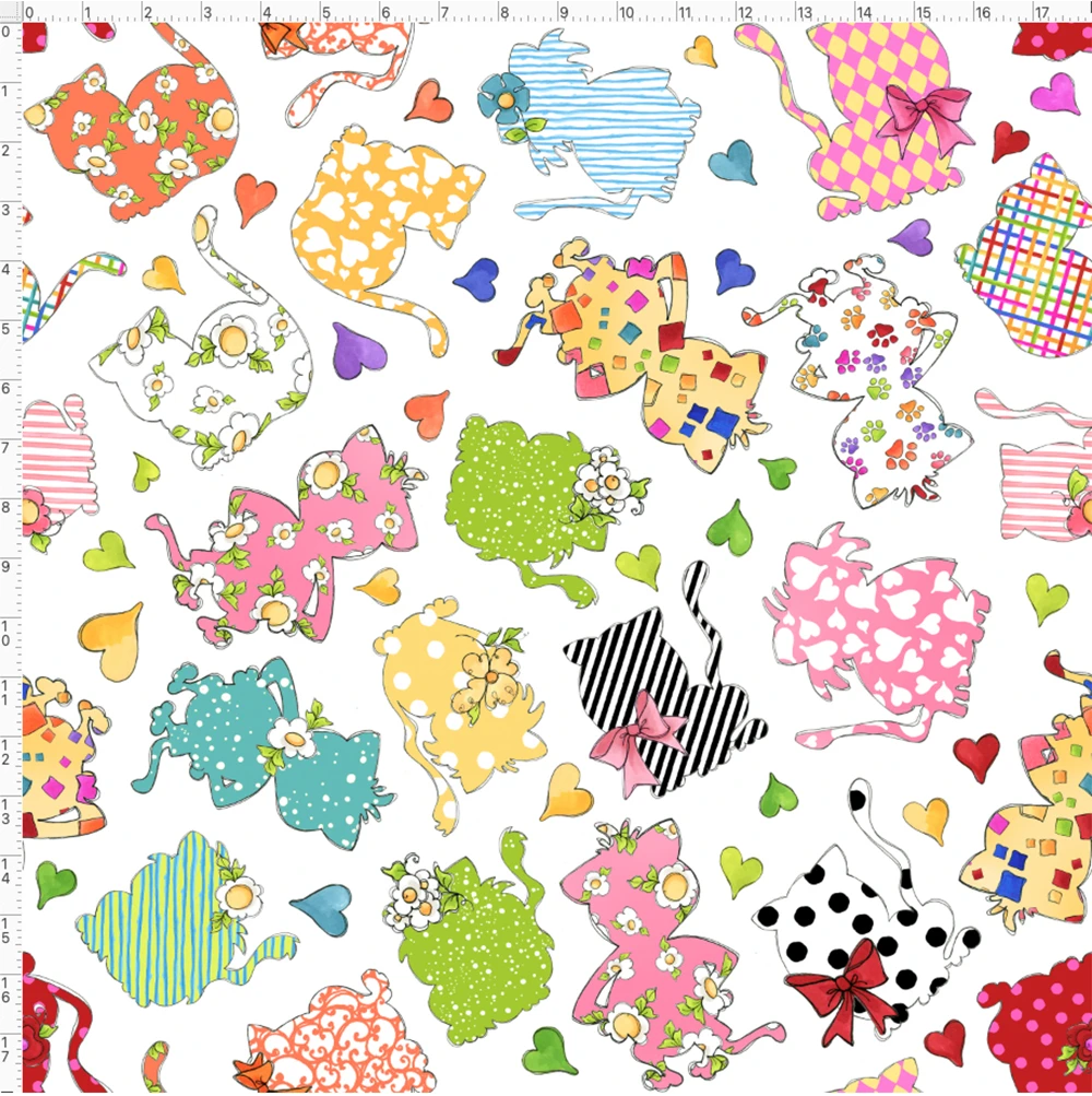 《期間限定価格30%オフ》 USAコットン ロラライハリス【Loralie Designs】- Applicats White Fabric (ULH-014)  猫柄  ホワイト系　