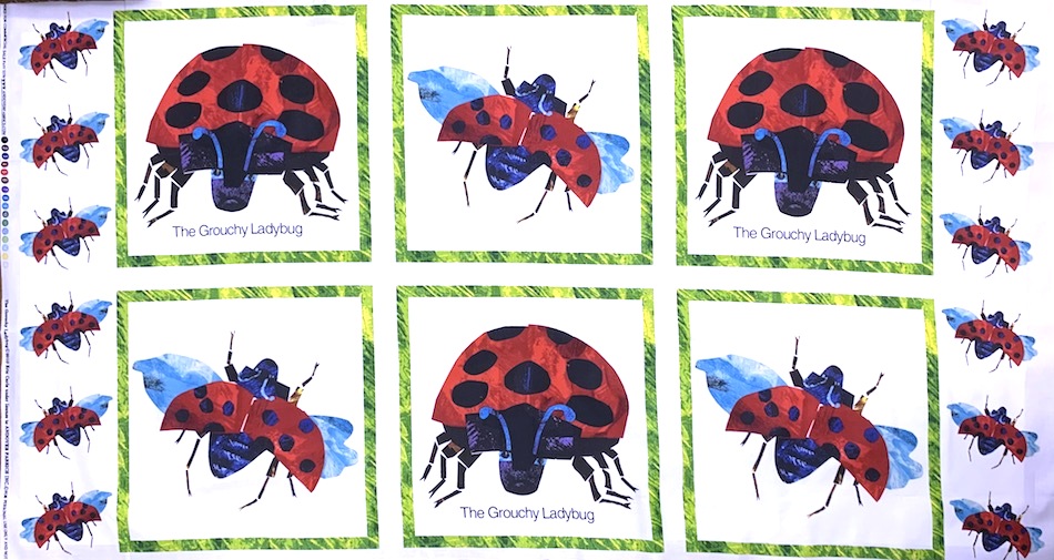 USAコットン《 はらぺこあおむし著 エリックカールのデザイン生地 》絵本『The Grouchy Ladybug (ごきげんななめのてんとうむし)』キャラクター生地  パネルプリント 60x110cm (UHC-041)